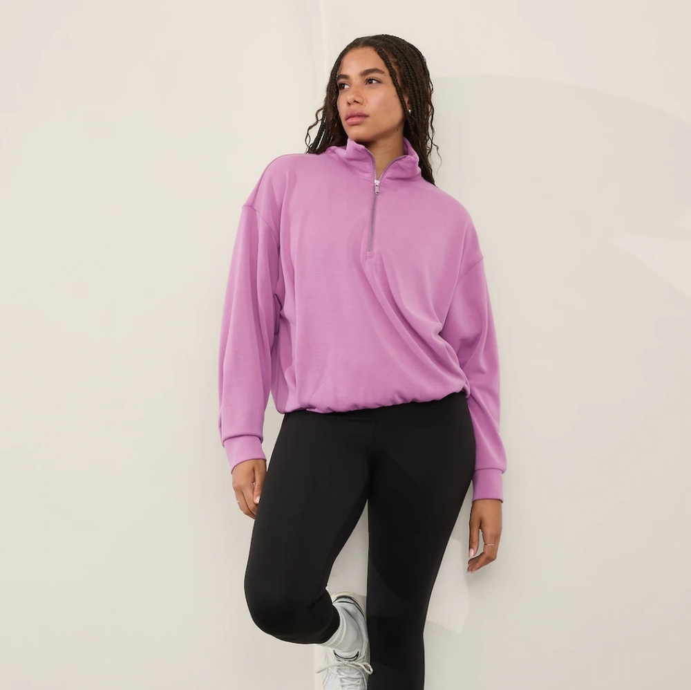 Athleta Seasoft 1/4 Zip Lotus Sweatshirt Relaxed Fit Mock Neck Small NWT